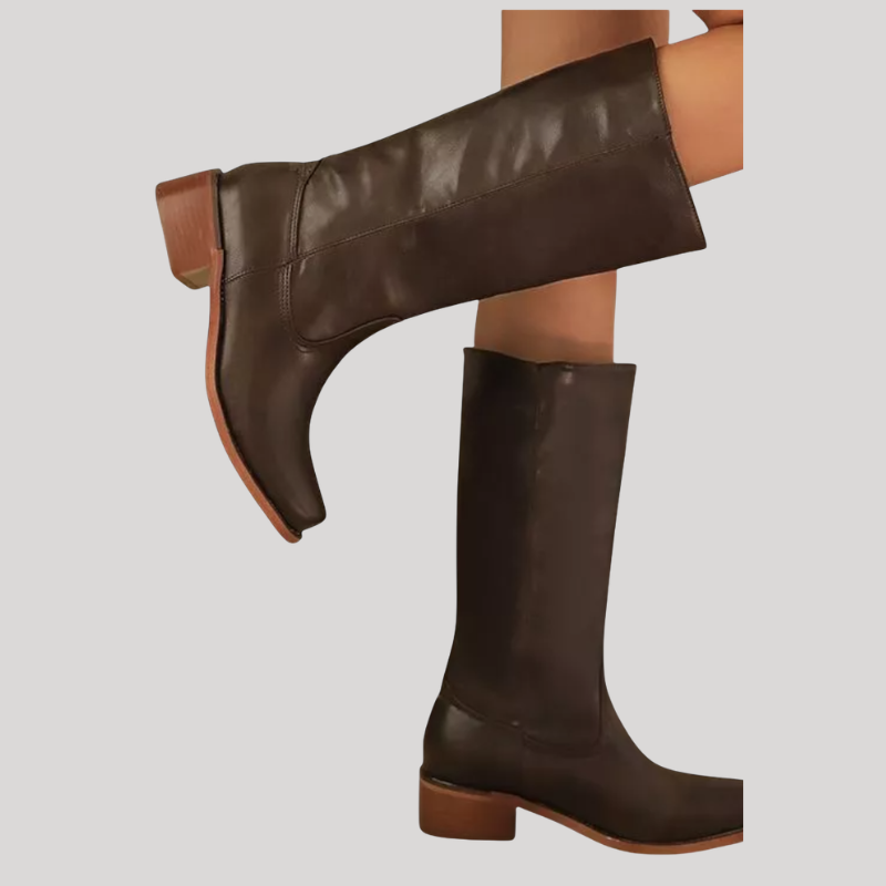 Women’s Knee-High Boots with Stacked Heel and Classic Design