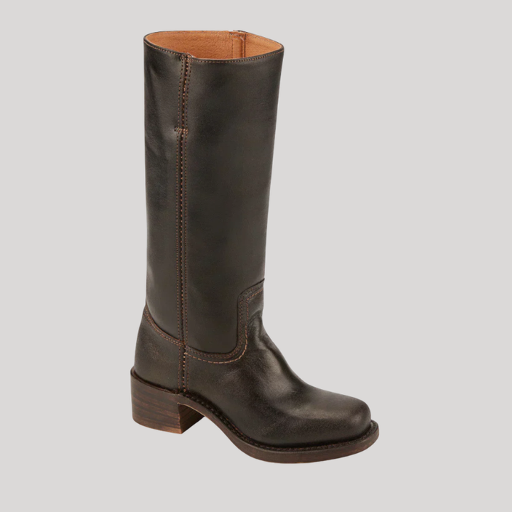 Women’s Knee-High Boots with Stacked Heel and Classic Design