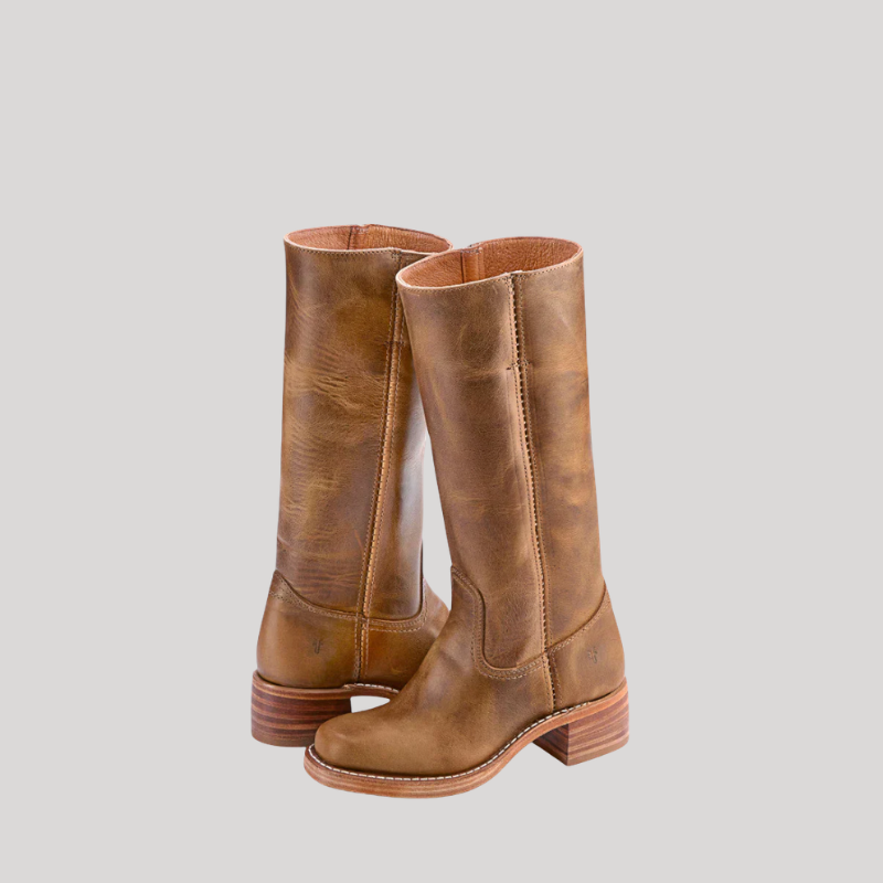Women’s Knee-High Boots with Stacked Heel and Classic Design