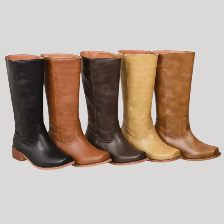 Women’s Knee-High Boots with Stacked Heel and Classic Design
