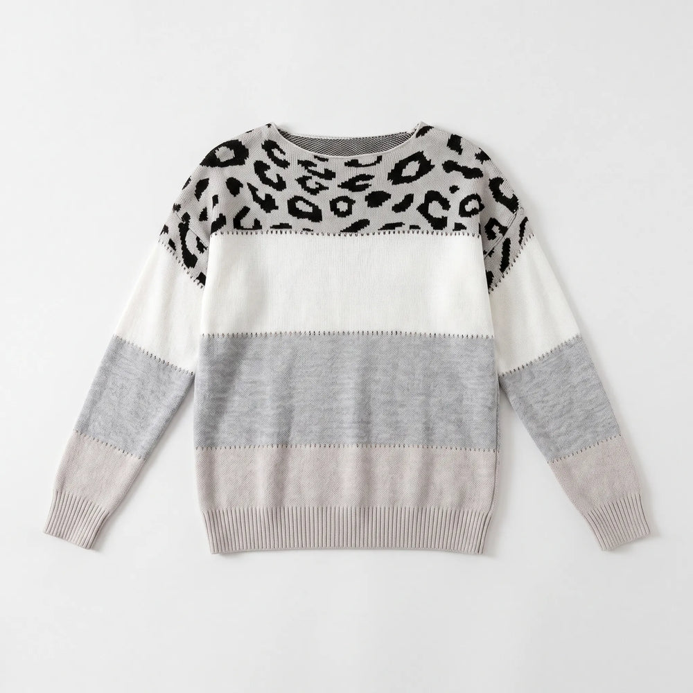 Women's Leopard Print Colour Block Jumper