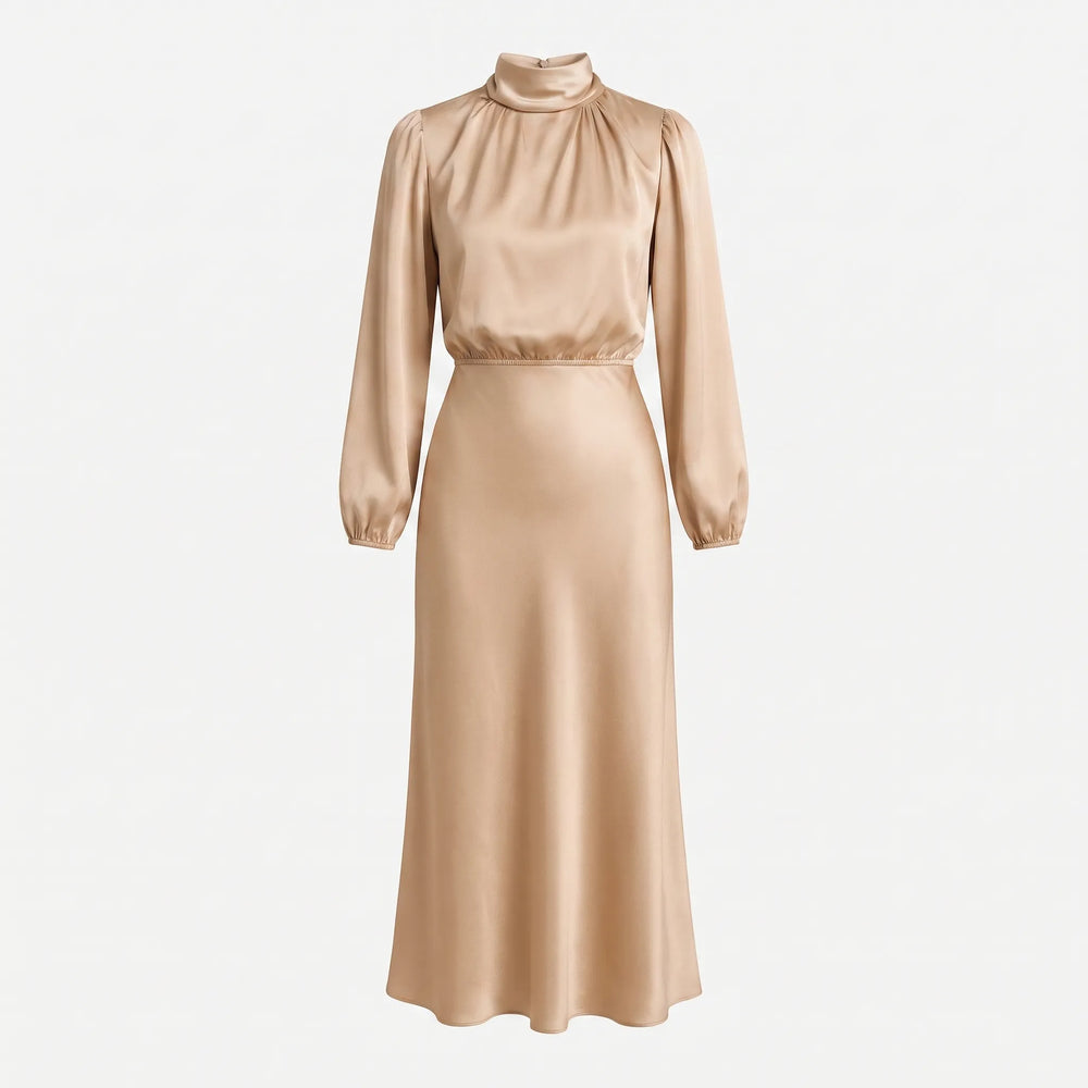Women's Long Sleeve High Neck Midi Dress