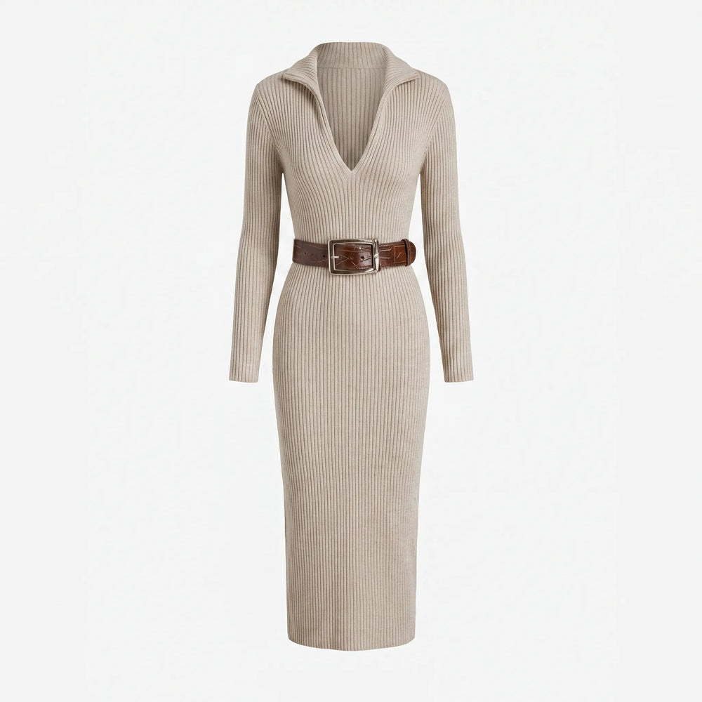 Women's Long Sleeve Ribbed Midi Dress
