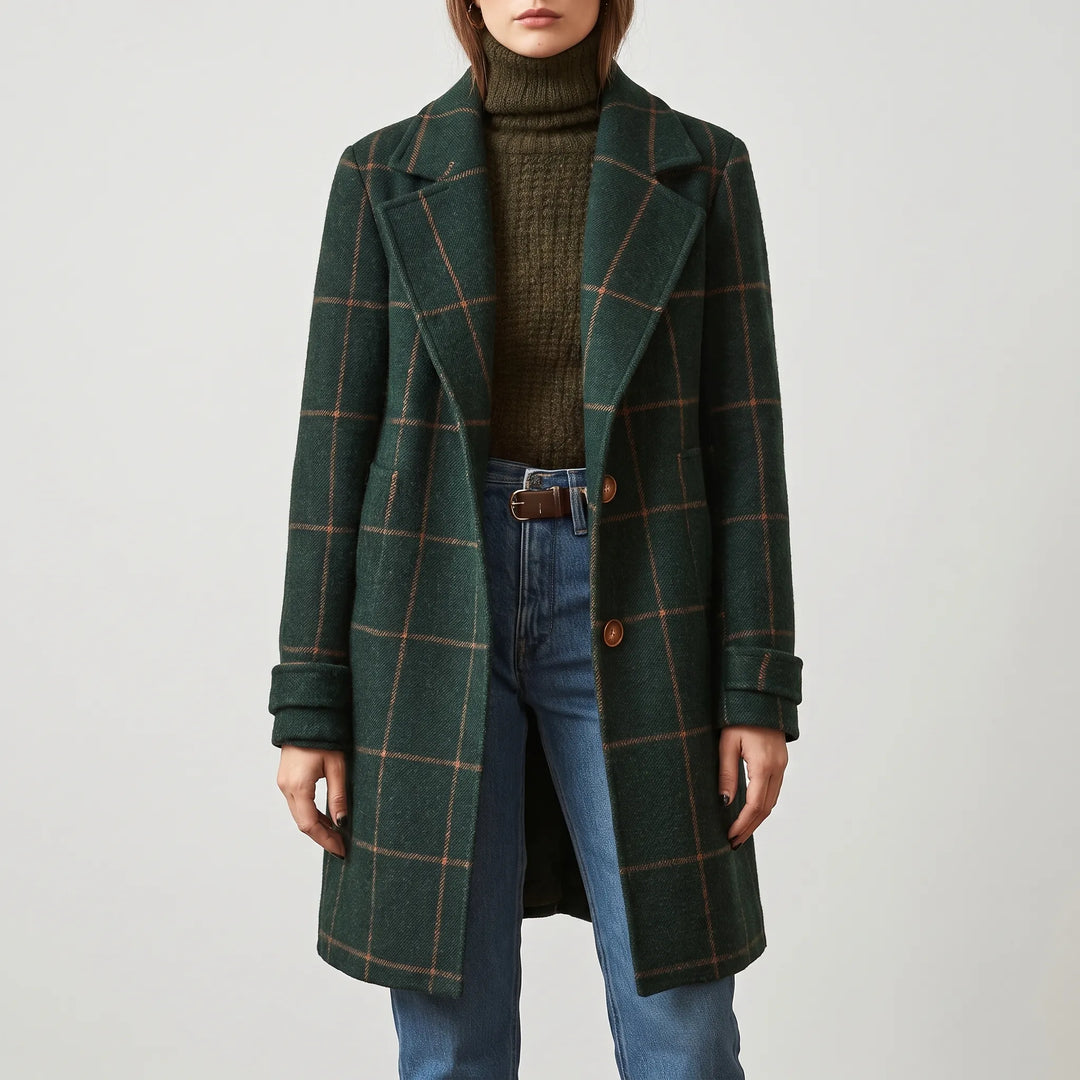 Women's Longline Check Patterned Winter Coat