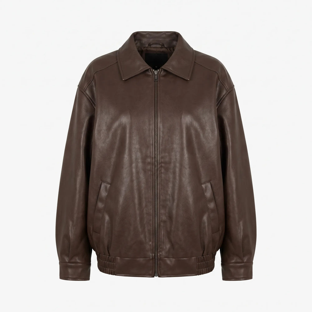 Women's Loose Fit Brown Bomber Jacket