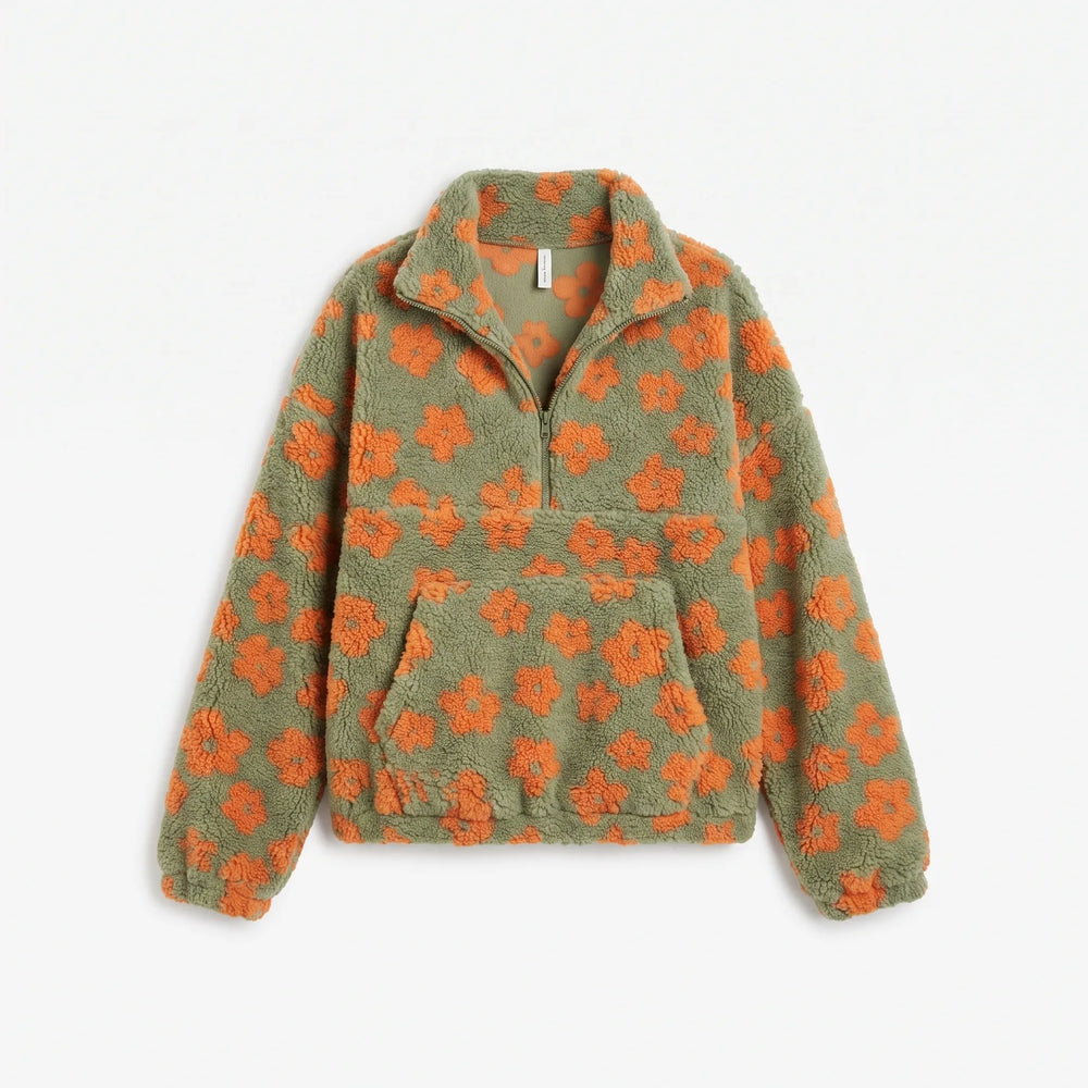 Women's Oversized Half-Zip Floral Fleece Jumper