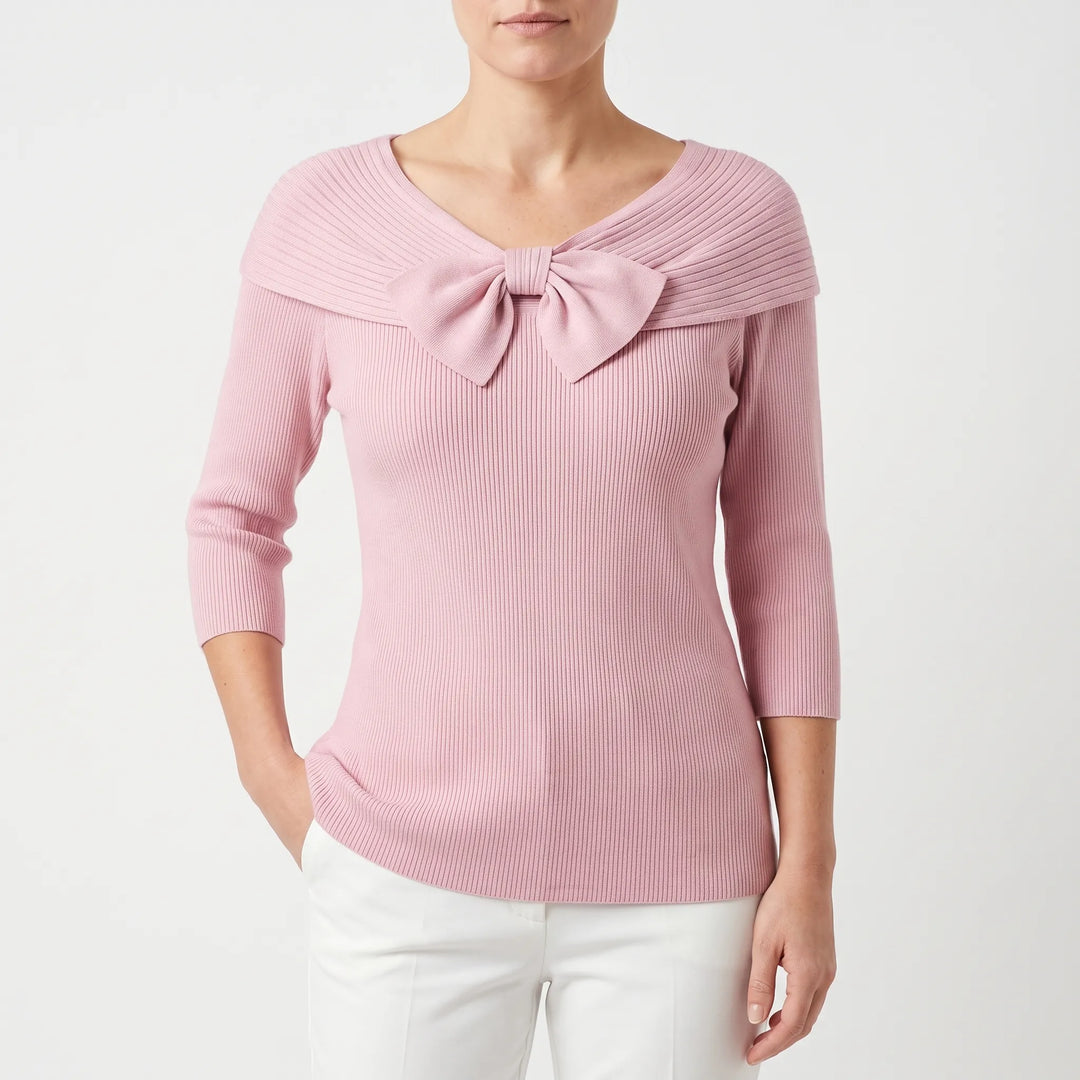 Women's Ribbed Knitted Jumper With Bow Detail