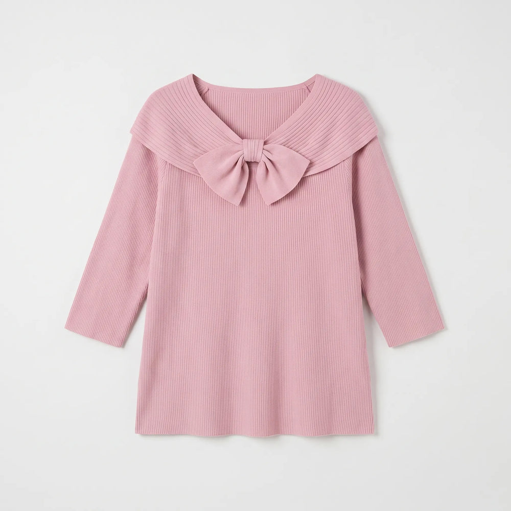 Women's Ribbed Knitted Jumper With Bow Detail