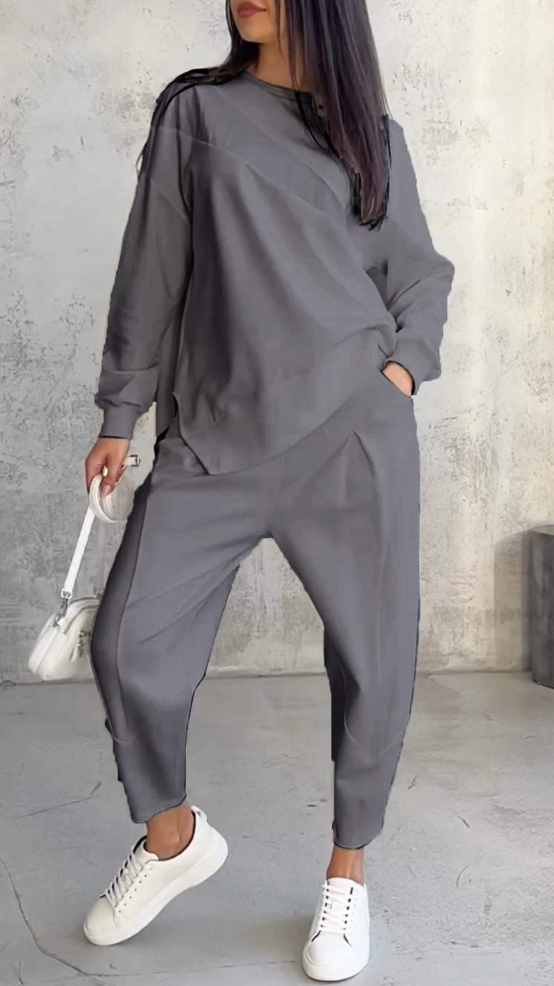 Women’s Two‑Piece Set with Round Neck and Long Sleeves