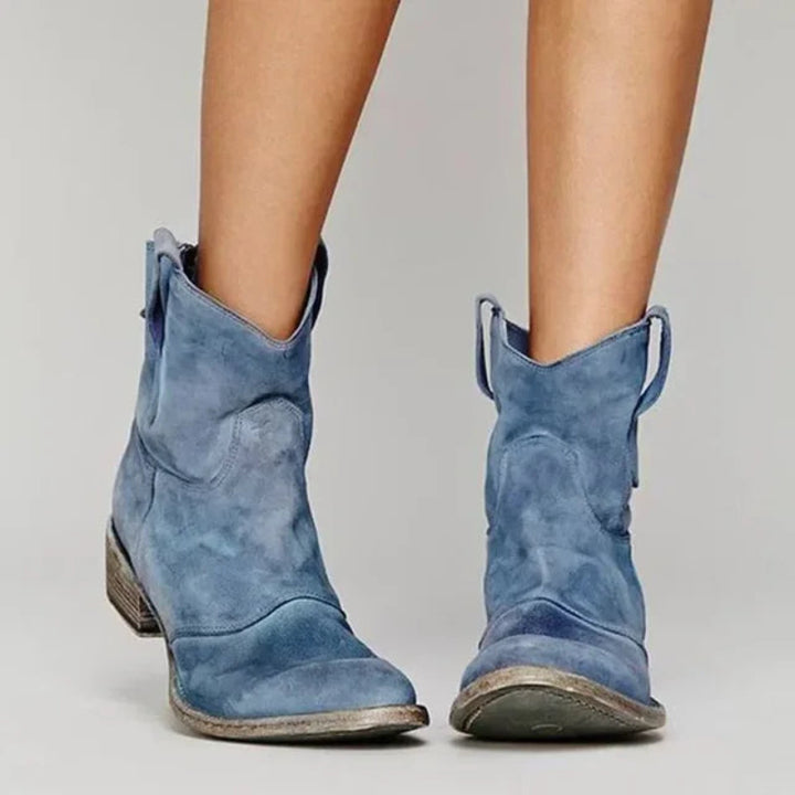 Women’s Western Ankle Boots with Slip-On Design and Cushioned Insole