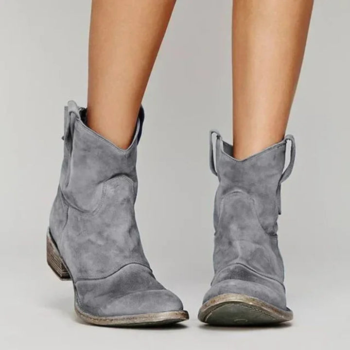 Women’s Western Ankle Boots with Slip-On Design and Cushioned Insole