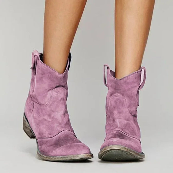 Women’s Western Ankle Boots with Slip-On Design and Cushioned Insole
