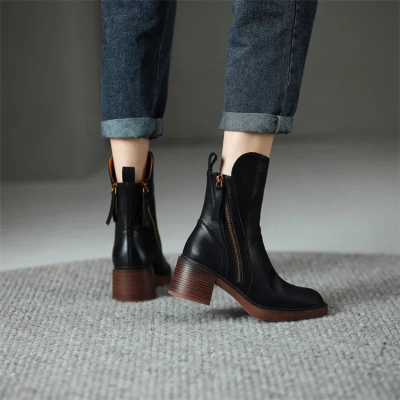 Women’s Winter Ankle Boots with Block Heel and Side Zipper