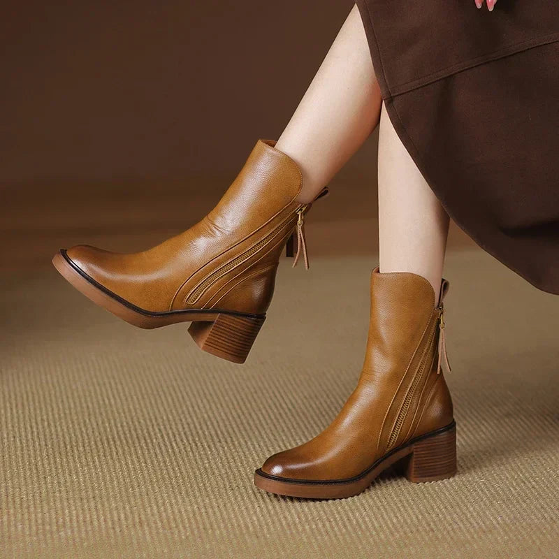 Women’s Winter Ankle Boots with Block Heel and Side Zipper