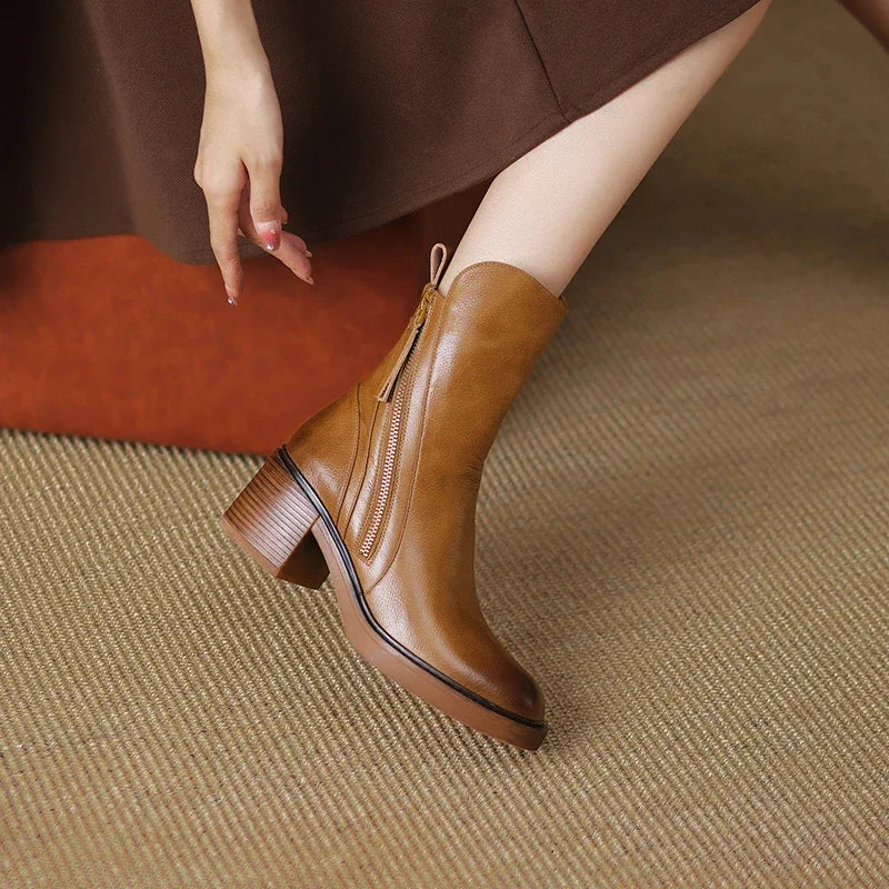Women’s Winter Ankle Boots with Block Heel and Side Zipper