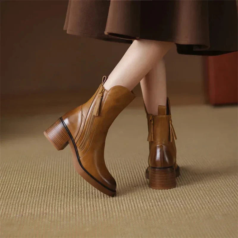 Women’s Winter Ankle Boots with Block Heel and Side Zipper
