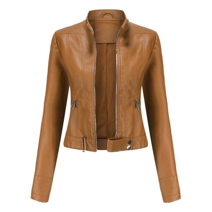 Women’s Winter Jacket with High Collar and Belted Hem