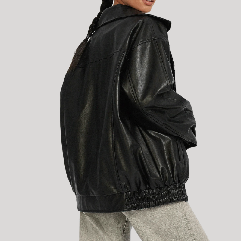 Women’s Winter Oversized Jacket with Zipper and Gathered Hem