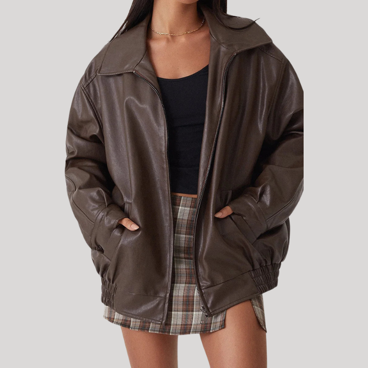 Women’s Winter Oversized Jacket with Zipper and Gathered Hem