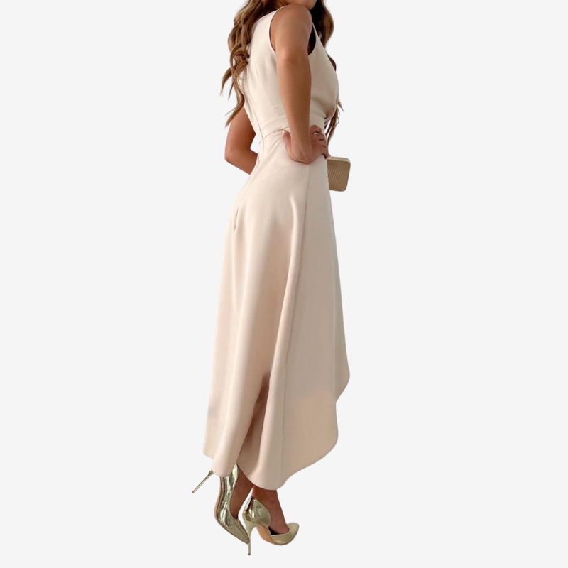 Women’s Wrap Maxi Dress with V-Neck and Asymmetrical Hem