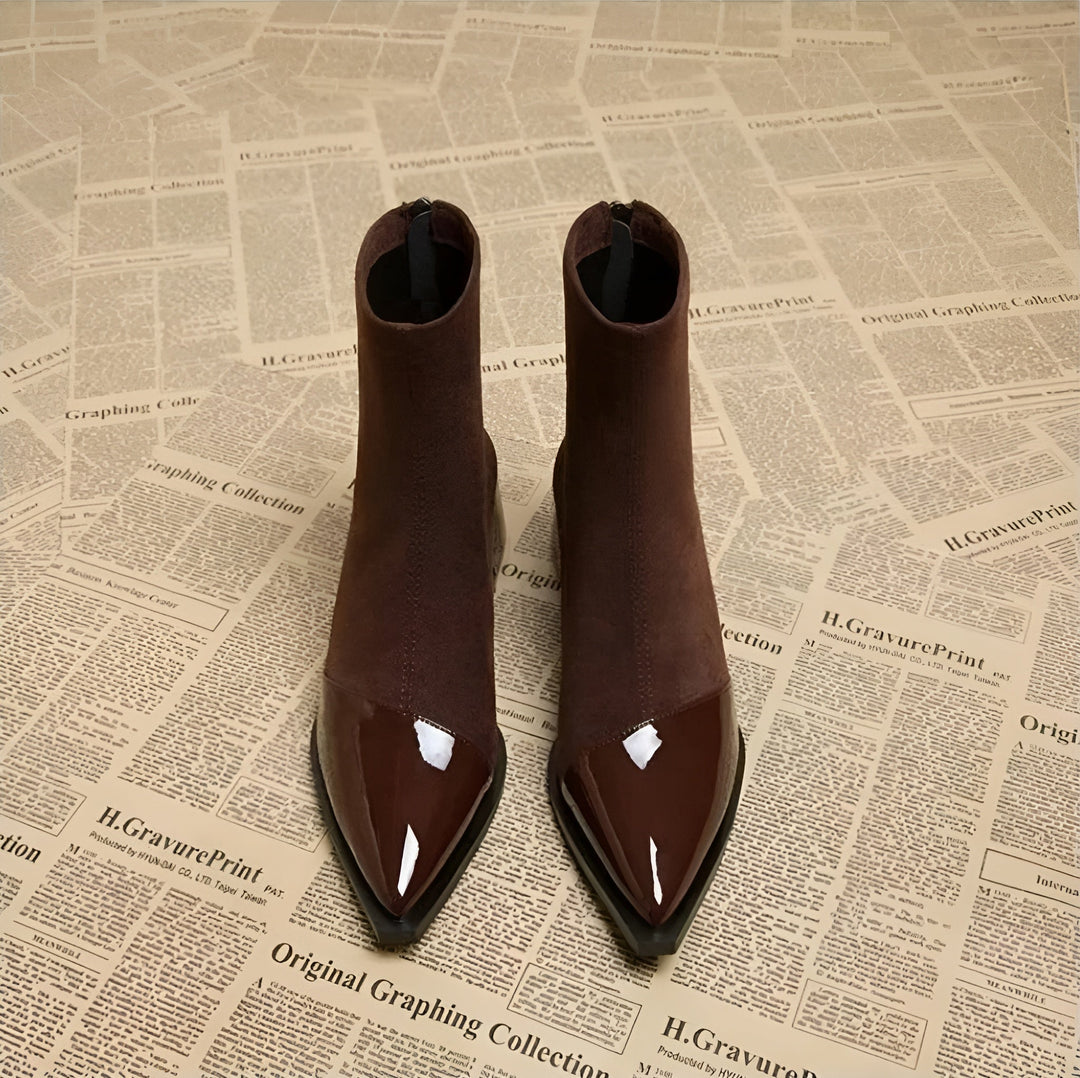 Women’s Ankle Boots with Suede Finish and Patent Details