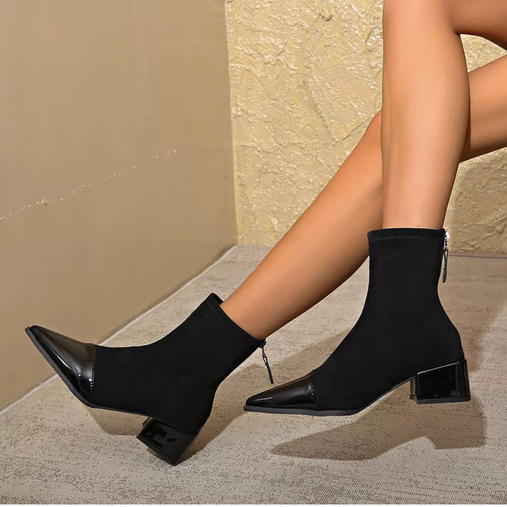 Women’s Ankle Boots with Suede Finish and Patent Details