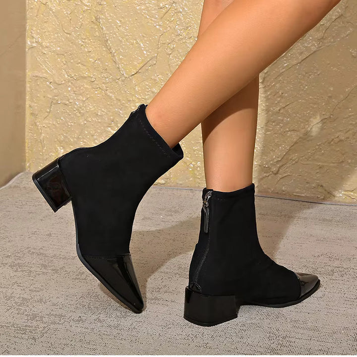 Women’s Ankle Boots with Suede Finish and Patent Details
