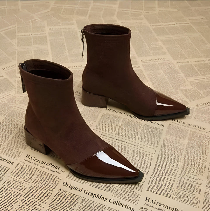Women’s Ankle Boots with Suede Finish and Patent Details