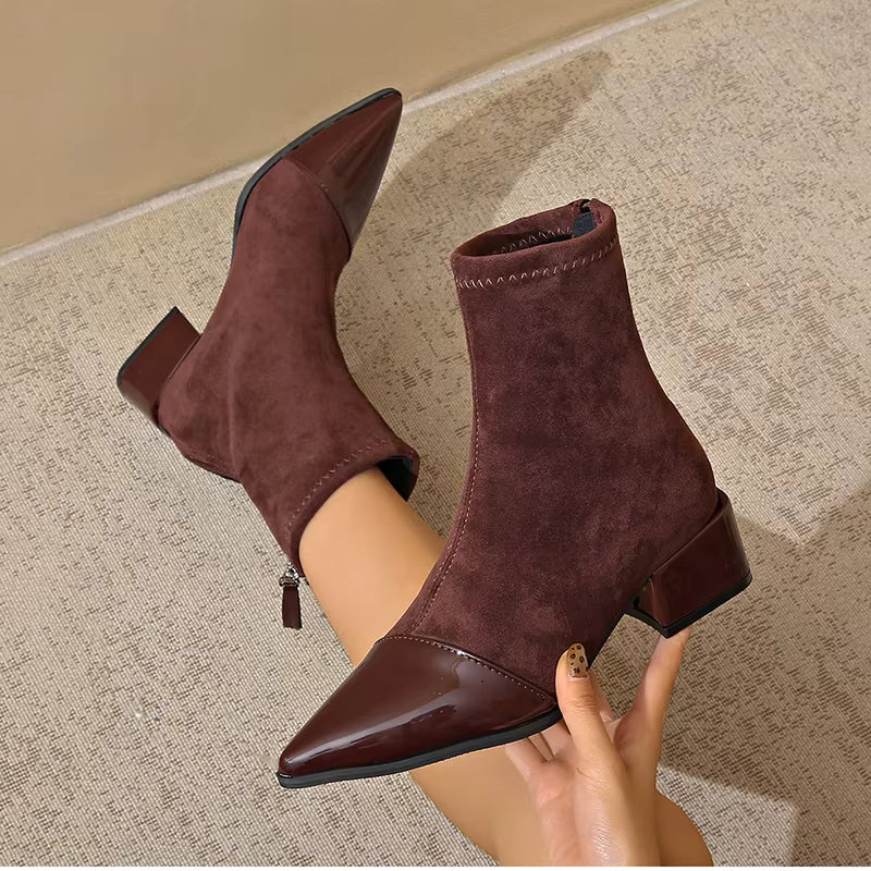 Women’s Ankle Boots with Suede Finish and Patent Details
