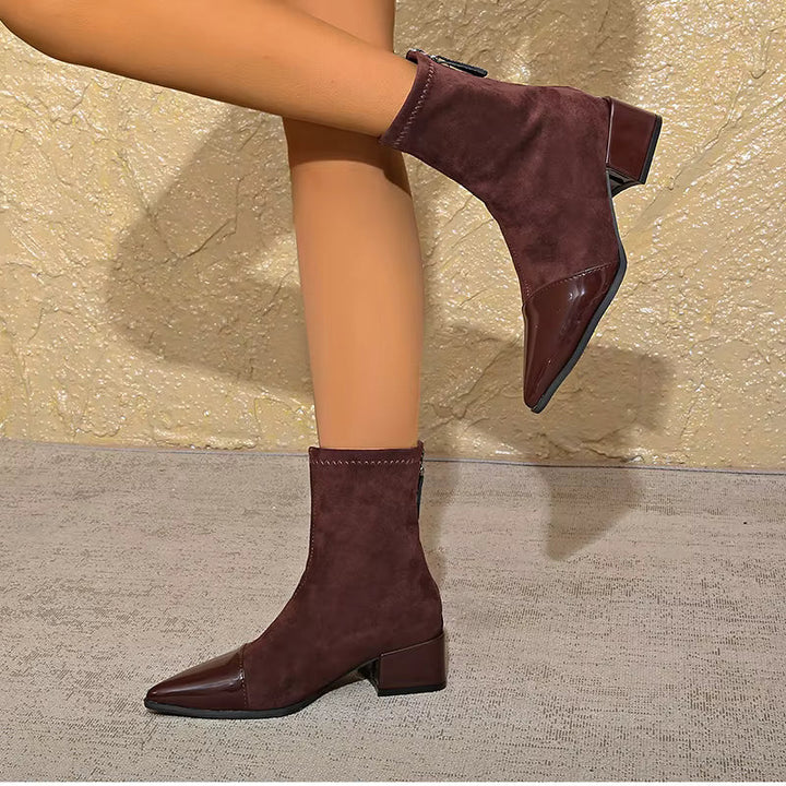 Women’s Ankle Boots with Suede Finish and Patent Details