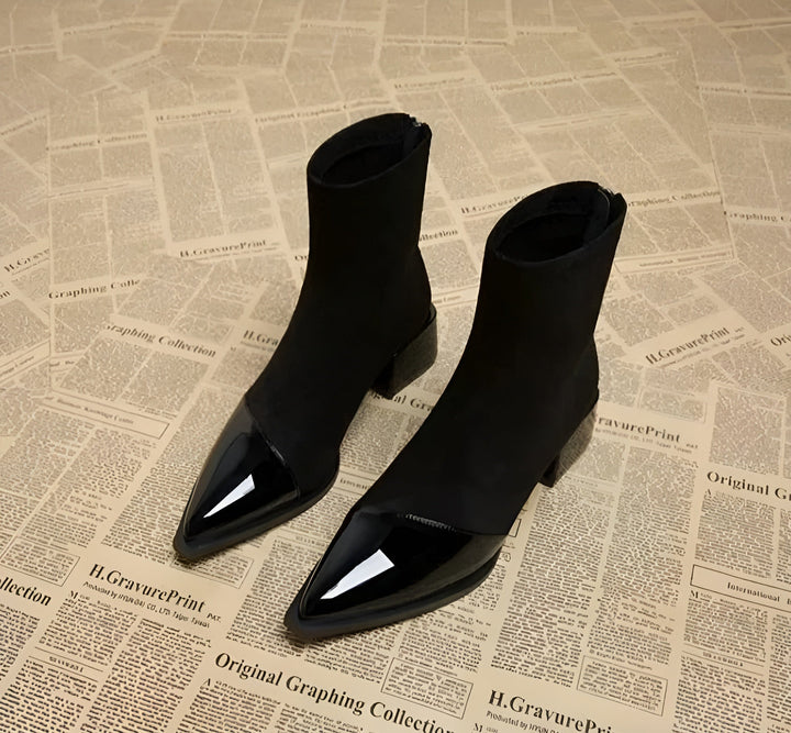 Women’s Ankle Boots with Suede Finish and Patent Details