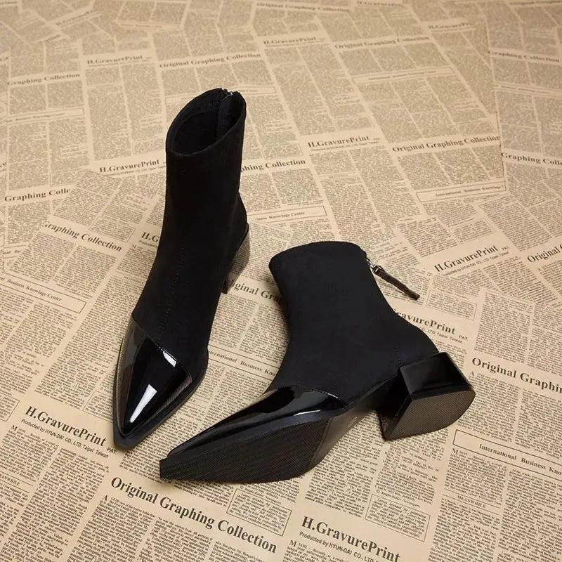 Women’s Ankle Boots with Suede Finish and Patent Details