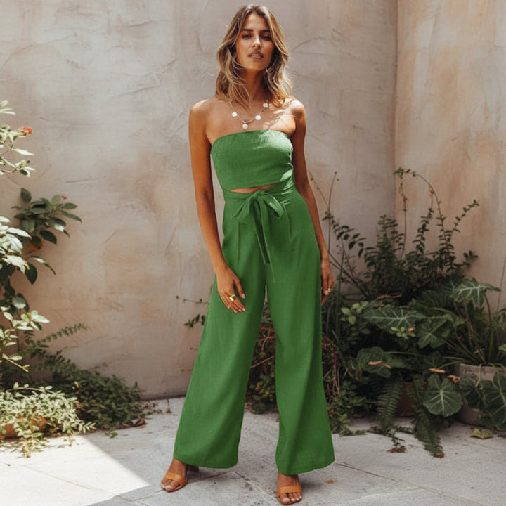 Women’s Backless Jumpsuit with Tie Waist and Wide Pant Legs
