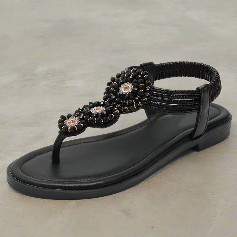 Women’s Bohemian Flat Sandals with Beads and Rhinestone