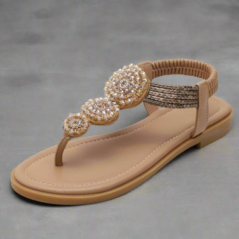 Women’s Bohemian Flat Sandals with Beads and Rhinestone