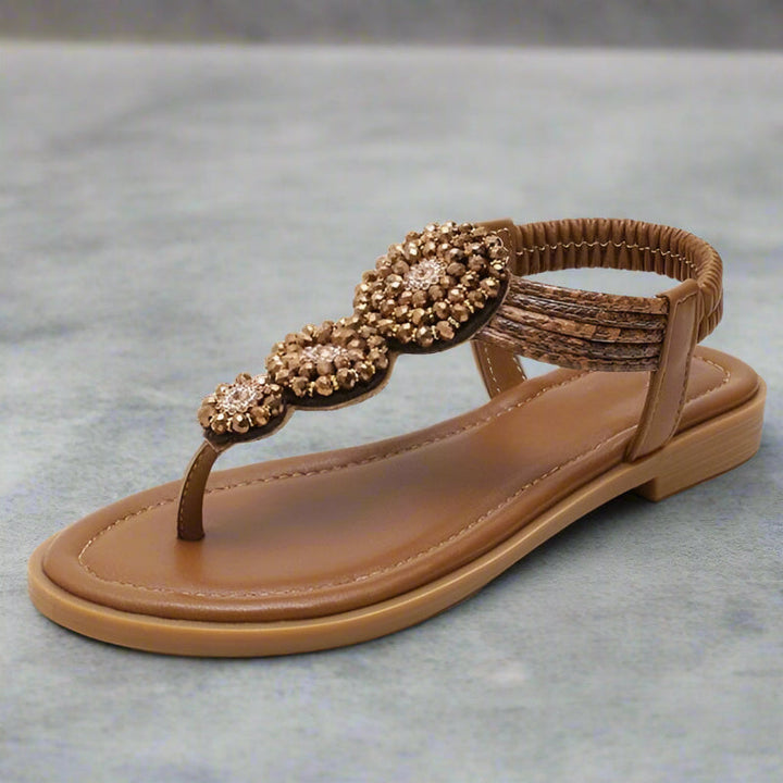 Women’s Bohemian Flat Sandals with Beads and Rhinestone