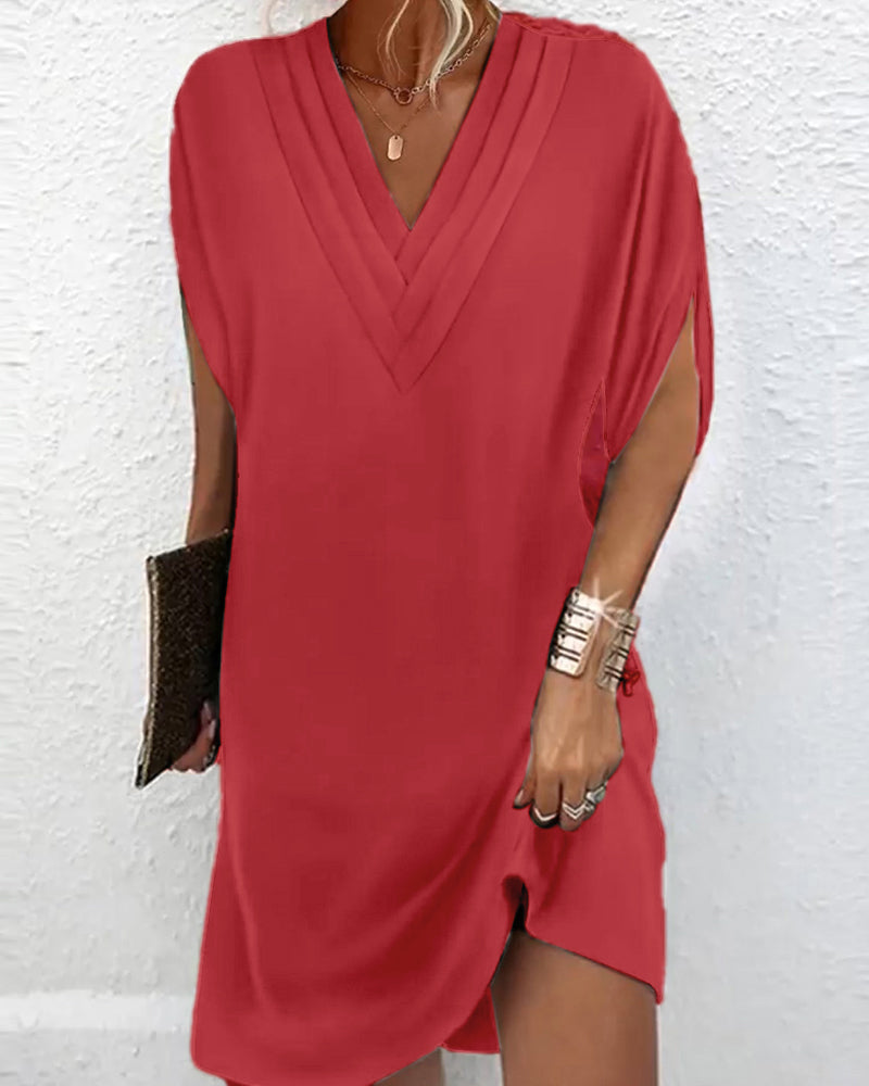 Women’s Dress with Slit Sleeves and Solid Color