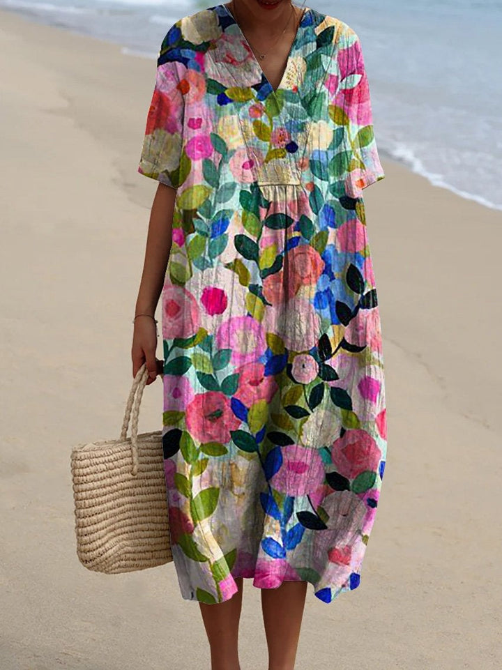 Women’s Dress with V‑Neckline and Floral Print