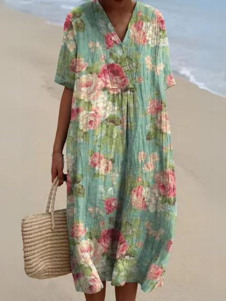 Women’s Dress with V‑Neckline and Floral Print