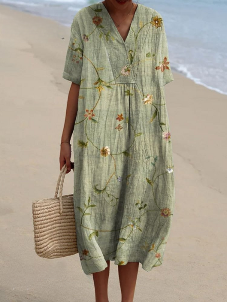 Women’s Dress with V‑Neckline and Floral Print