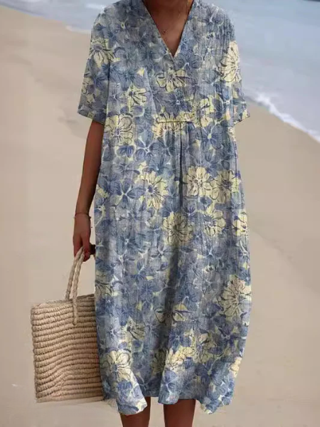 Women’s Dress with V‑Neckline and Floral Print