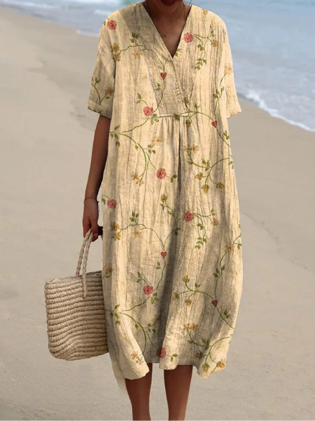 Women’s Dress with V‑Neckline and Floral Print