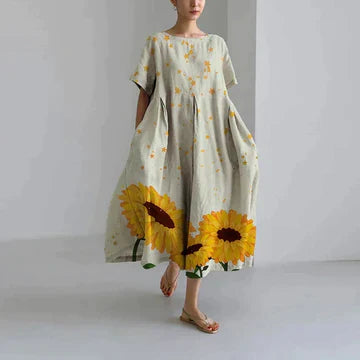 Women’s Floral Print Dress with Sleeveless Design and V-neck