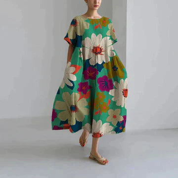 Women’s Floral Print Dress with Sleeveless Design and V-neck