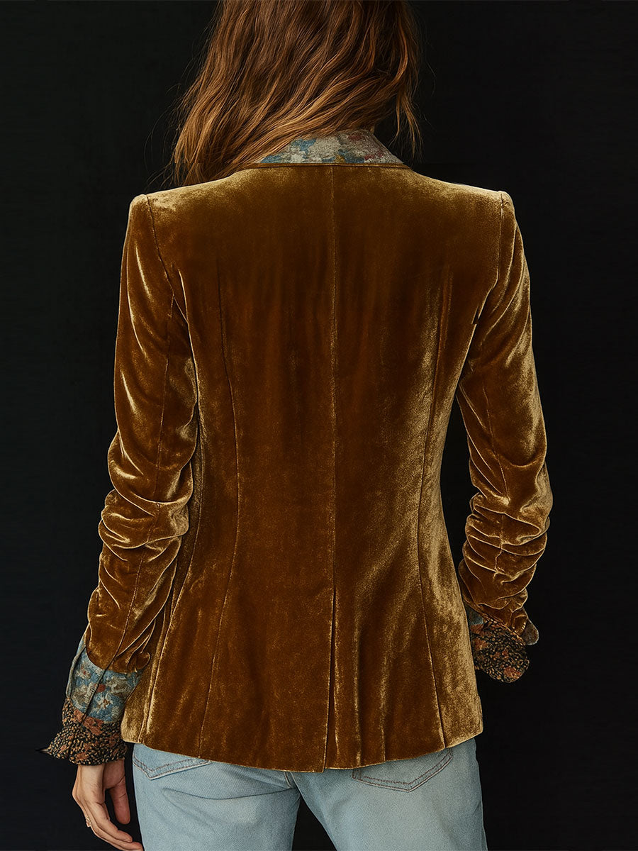 Women’s Floral Print Patchwork Blazer with Vintage Lapel