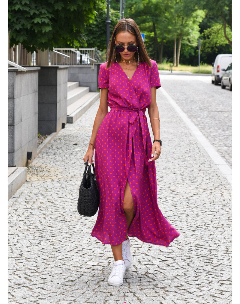 Women’s Floral Wrap Dress with V-Neck and Midi Length
