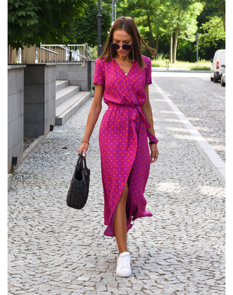 Women’s Floral Wrap Dress with V-Neck and Midi Length