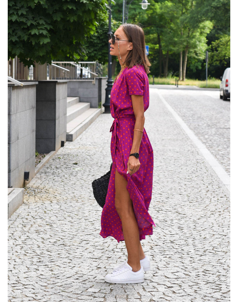 Women’s Floral Wrap Dress with V-Neck and Midi Length