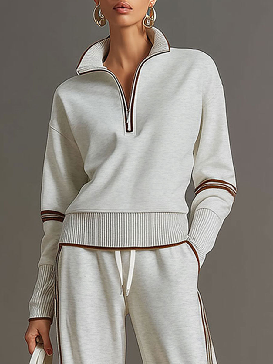Women’s Jumper Wide-Leg Pants Set with Half-Zip and Webbing Detail