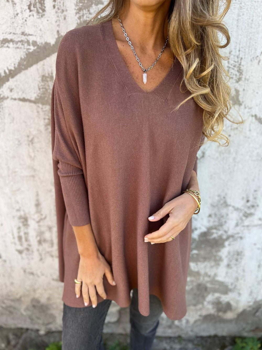 Women’s Jumper with V-Neck and Long Sleeves
